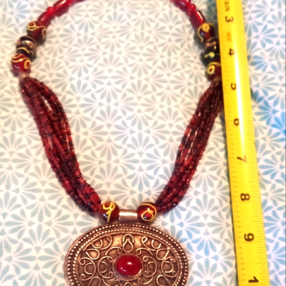 Lovely medieval necklace. Carnelian colored stone. Statement piece.20"